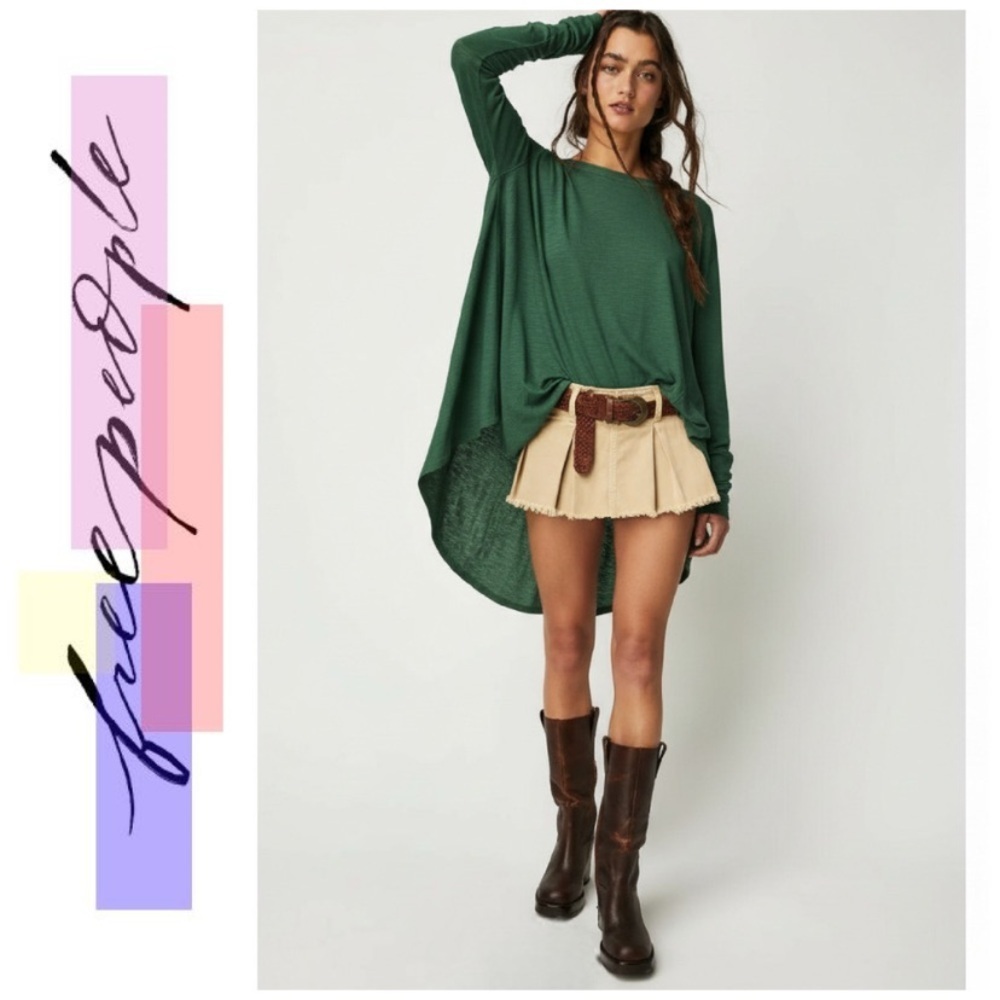 We The Free Aria Trapeze Long Sleeve Bohemian Tee in Forrest Green Size XS